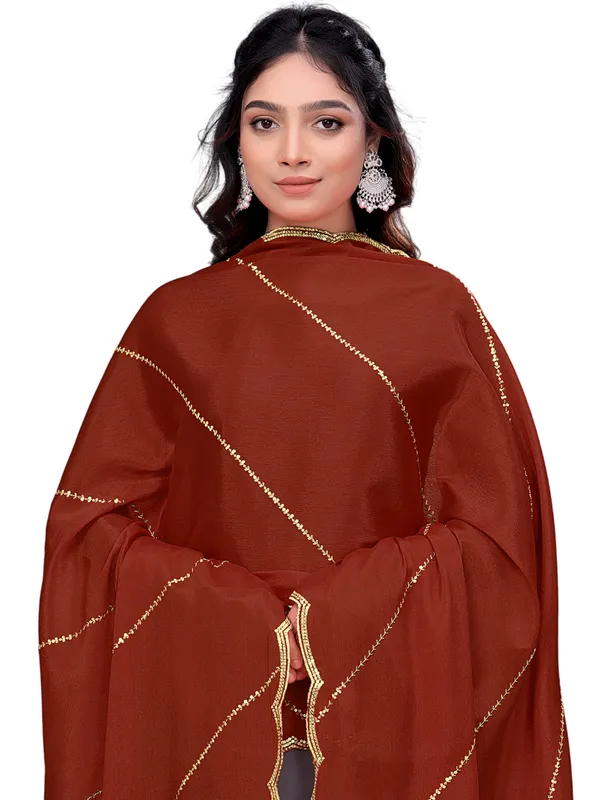 Chinon_Laheriya_Sequin_Work_Dupatta_With_Scalloped_Border_Rust