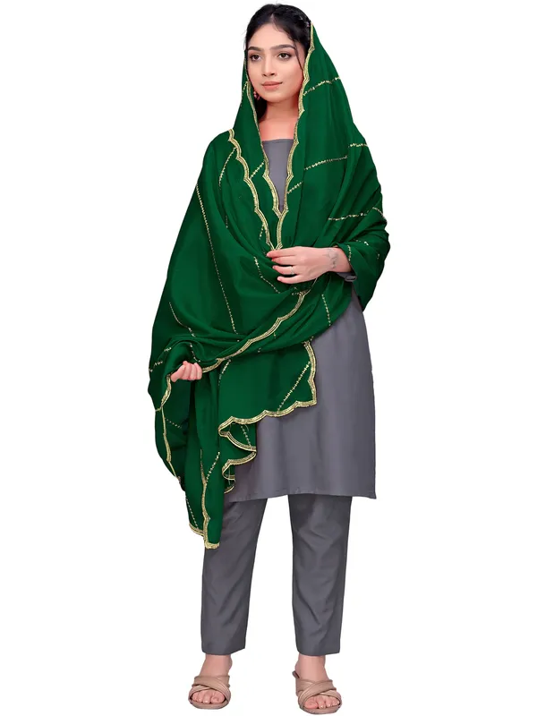 Chinon_Laheriya_Sequin_Work_Dupatta_With_Scalloped_Border_Green