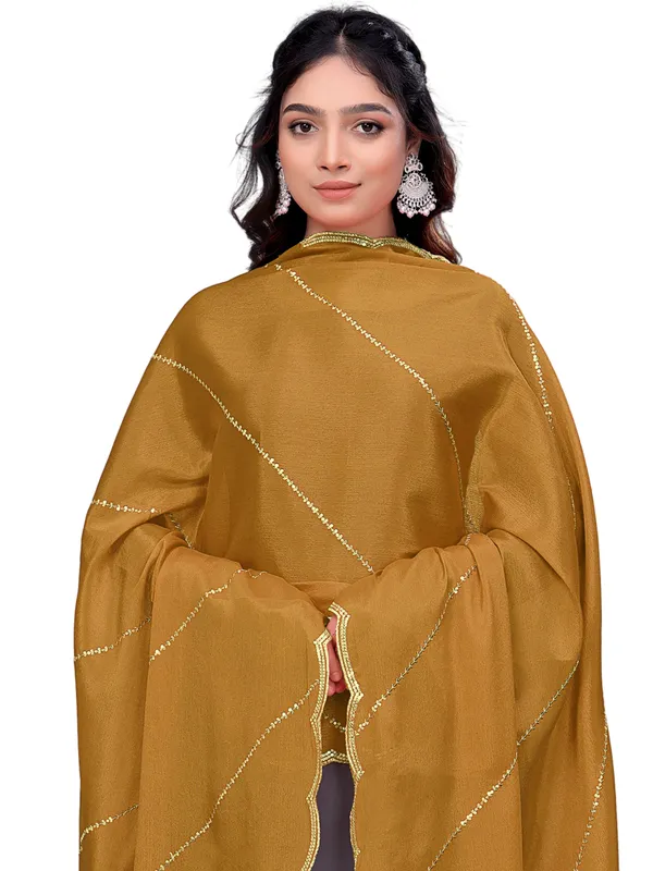 Chinon_Laheriya_Sequin_Work_Dupatta_With_Scalloped_Border_Brown