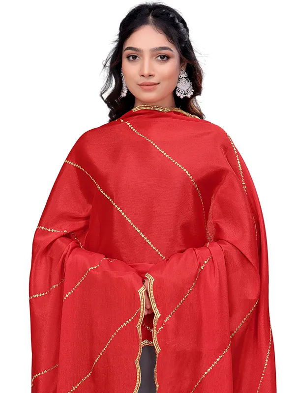 Chinon_Laheriya_Sequin_Work_Dupatta_With_Scalloped_Border_Red