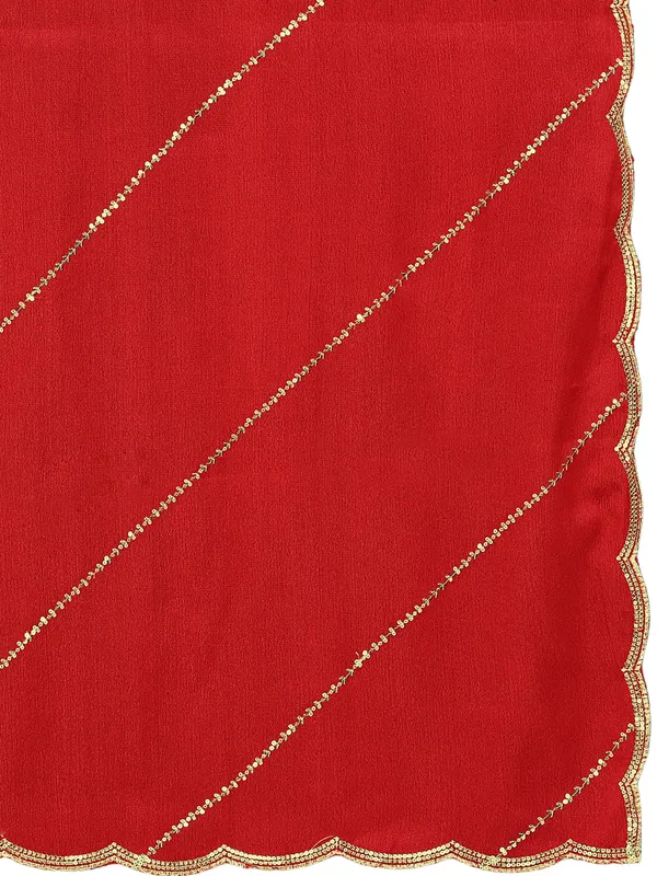 Chinon_Laheriya_Sequin_Work_Dupatta_With_Scalloped_Border_Red