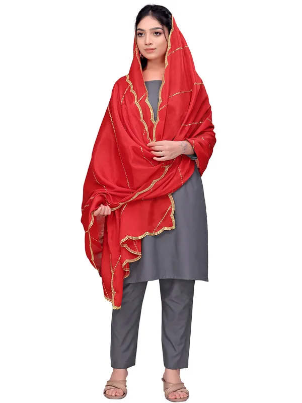 Chinon_Laheriya_Sequin_Work_Dupatta_With_Scalloped_Border_Red