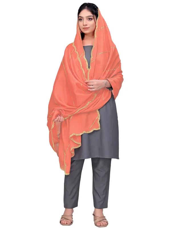 Chinon_Laheriya_Sequin_Work_Dupatta_With_Scalloped_Border_Peach