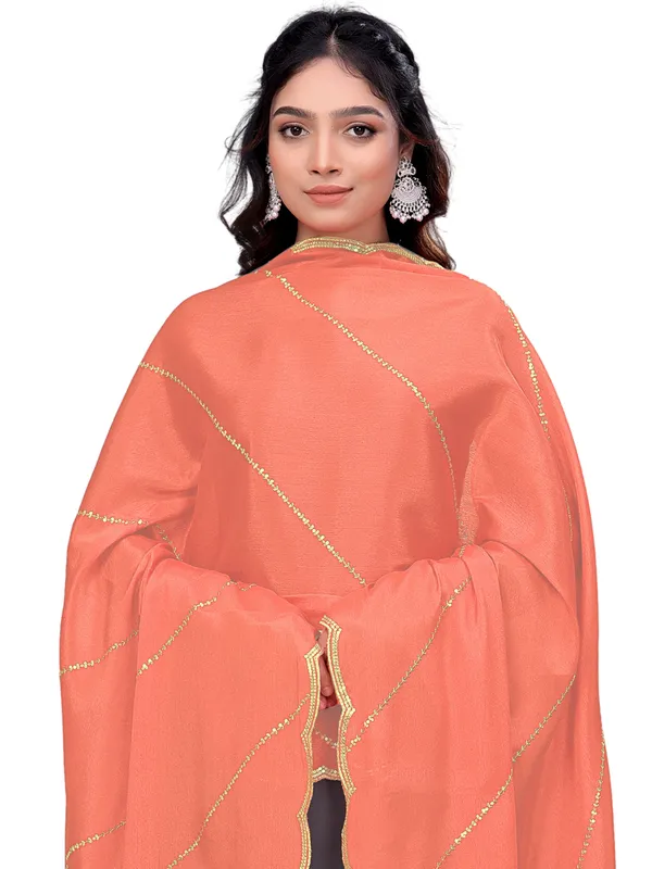 Chinon_Laheriya_Sequin_Work_Dupatta_With_Scalloped_Border_Peach