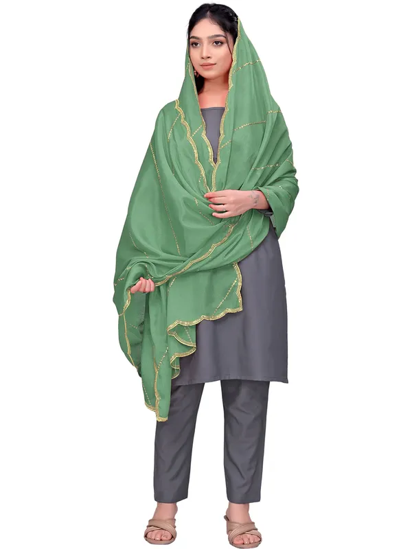 Chinon_Laheriya_Sequin_Work_Dupatta_With_Scalloped_Border_Pista_Green