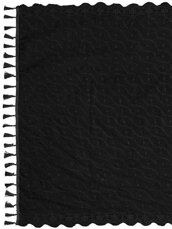 Cotton_Schiffli_Dupatta_With_Scalloped_Border_Tassels_Black