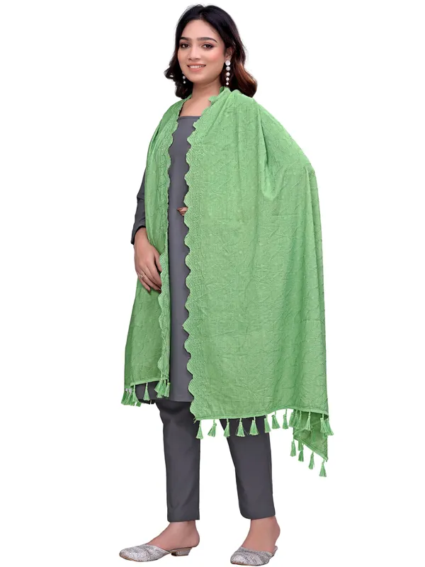 Cotton_Schiffli_Dupatta_With_Scalloped_Border_Tassels_Pista_Green