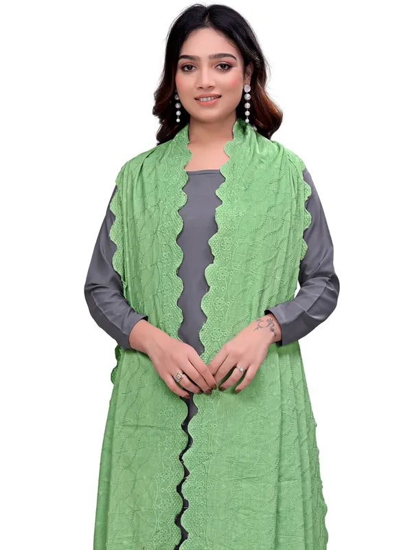 Cotton_Schiffli_Dupatta_With_Scalloped_Border_Tassels_Pista_Green