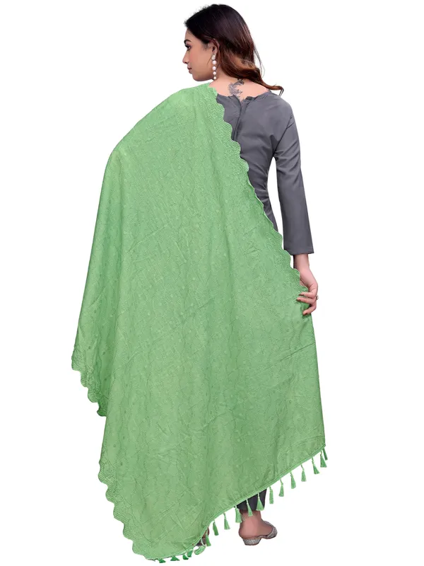 Cotton_Schiffli_Dupatta_With_Scalloped_Border_Tassels_Pista_Green