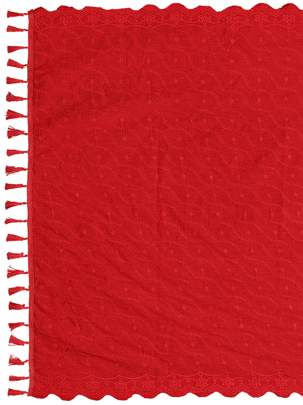 Cotton_Schiffli_Dupatta_With_Scalloped_Border_Tassels_Red