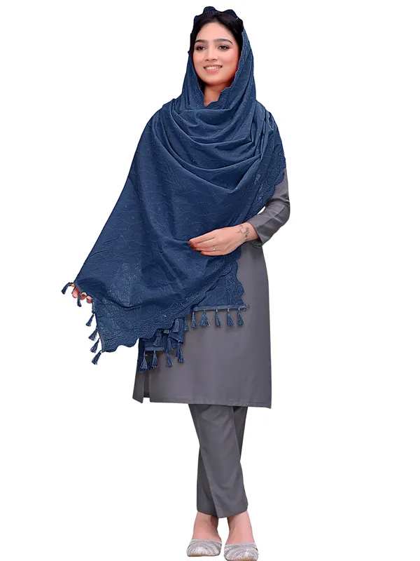 Cotton_Schiffli_Dupatta_With_Scalloped_Border_Tassels_Kerosin_Blue