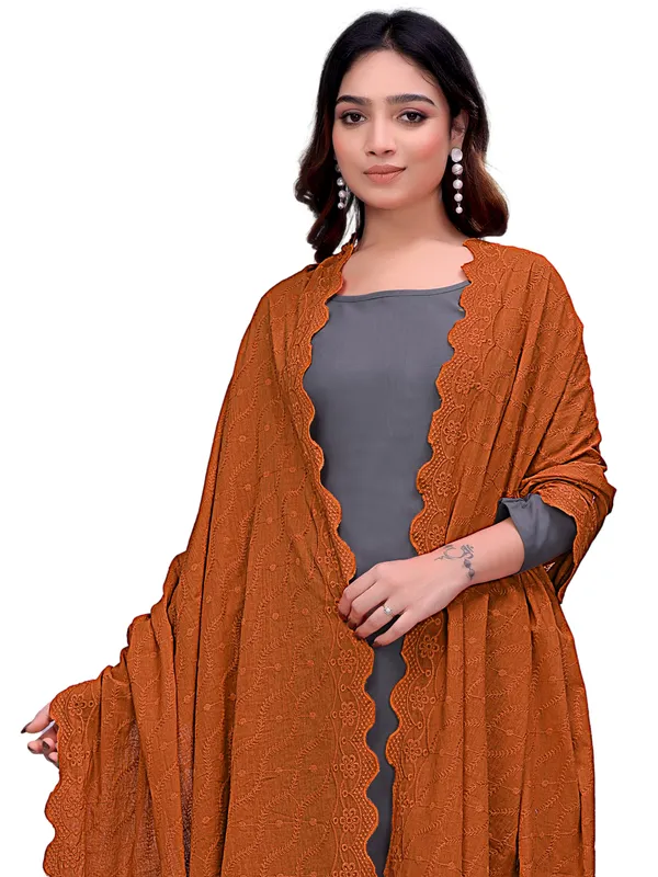 Cotton_Schiffli_Dupatta_With_Scalloped_Border_Tassels_Mustard_Yellow