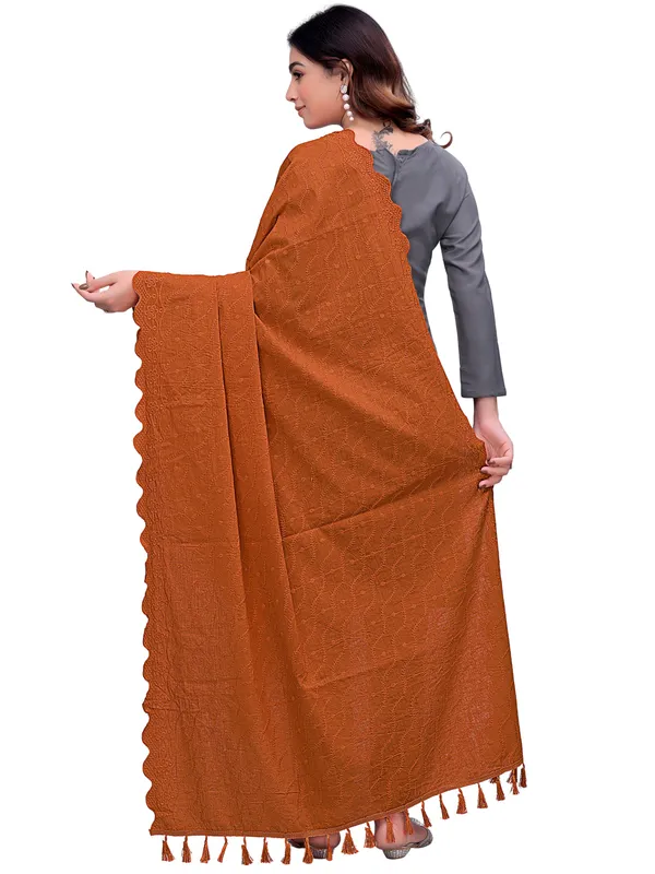 Cotton_Schiffli_Dupatta_With_Scalloped_Border_Tassels_Mustard_Yellow