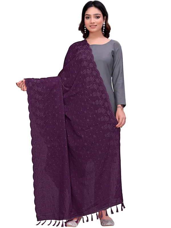 Cotton_Floral_Schiffli_Embroidered_Dupatta_With_Tassels_Wine