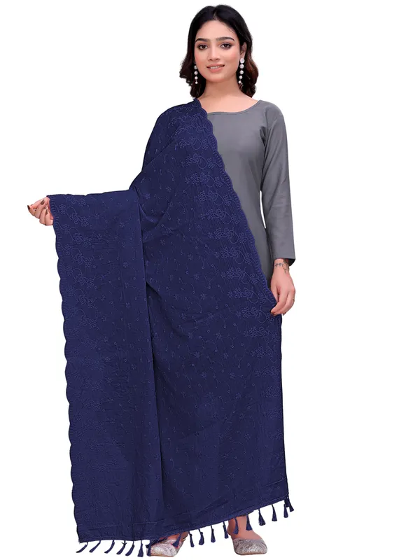 Cotton_Floral_Schiffli_Embroidered_Dupatta_With_Tassels_Navy_Blue