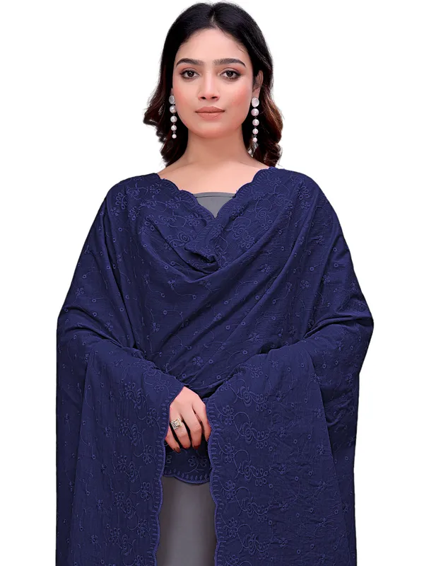 Cotton_Floral_Schiffli_Embroidered_Dupatta_With_Tassels_Navy_Blue