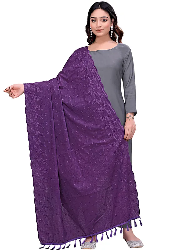 Cotton_Floral_Schiffli_Embroidered_Dupatta_With_Tassels_Violet