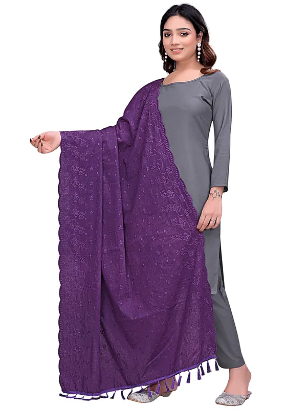 Cotton_Floral_Schiffli_Embroidered_Dupatta_With_Tassels_Violet