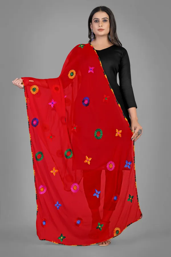 Nazmin_Multicolour_Floral_Embroidered_Dupatta_With_Lace_Red