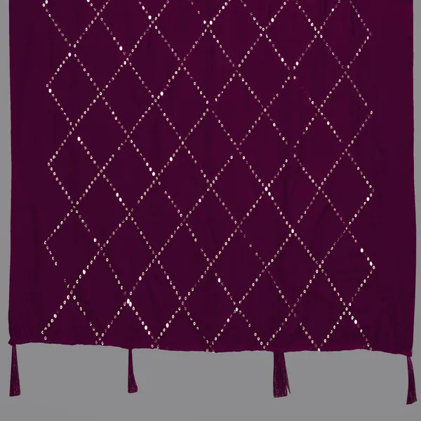 Chanderi_Diamond_Checks_Sequin_Dupatta_With_Tassels_Wine