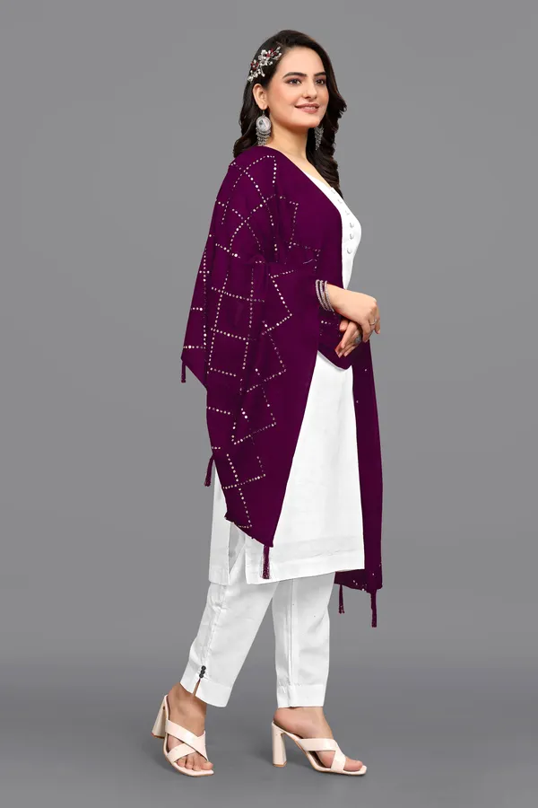 Chanderi_Diamond_Checks_Sequin_Dupatta_With_Tassels_Wine