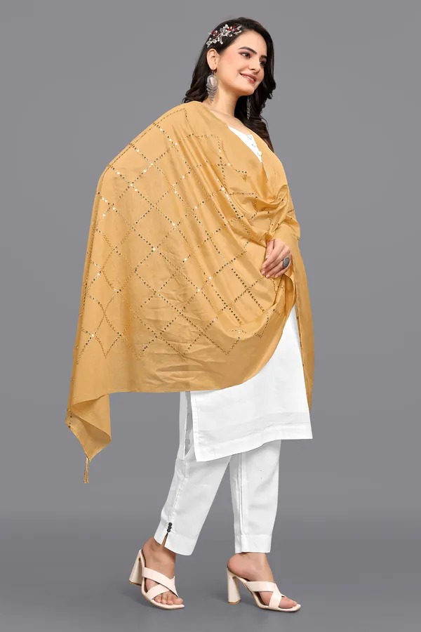 Chanderi_Diamond_Checks_Sequin_Dupatta_With_Tassels_Beige