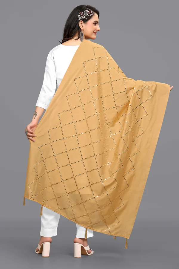 Chanderi_Diamond_Checks_Sequin_Dupatta_With_Tassels_Beige