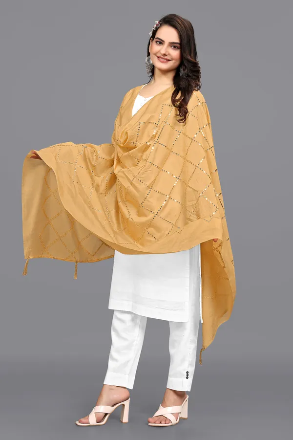 Chanderi_Diamond_Checks_Sequin_Dupatta_With_Tassels_Beige