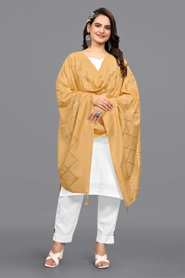 Chanderi_Diamond_Checks_Sequin_Dupatta_With_Tassels_Beige