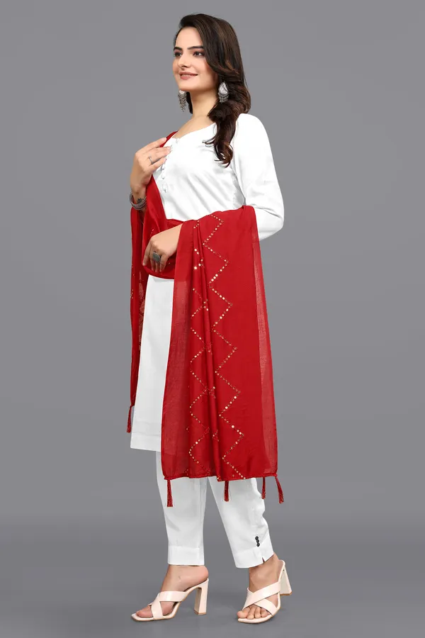 Chanderi_Diamond_Checks_Sequin_Dupatta_With_Tassels_Red