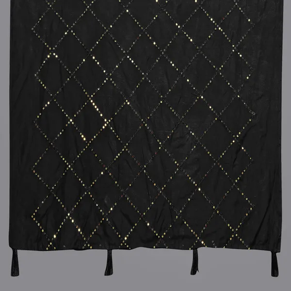 Chanderi_Diamond_Checks_Sequin_Dupatta_With_Tassels_Black