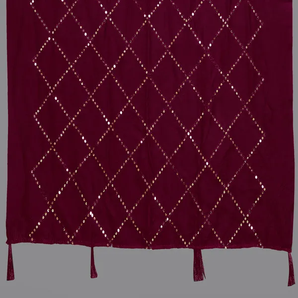 Chanderi_Diamond_Checks_Sequin_Dupatta_With_Tassels_Maroon