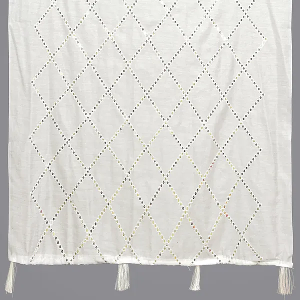 Chanderi_Diamond_Checks_Sequin_Dupatta_With_Tassels_White