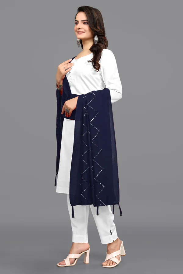 Chanderi_Diamond_Checks_Sequin_Dupatta_With_Tassels_Navy_Blue
