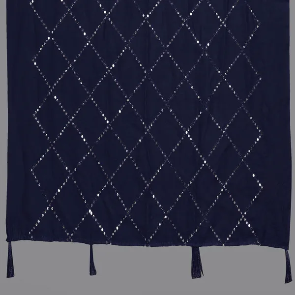 Chanderi_Diamond_Checks_Sequin_Dupatta_With_Tassels_Navy_Blue