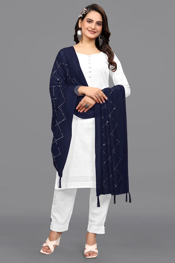 Chanderi_Diamond_Checks_Sequin_Dupatta_With_Tassels_Navy_Blue