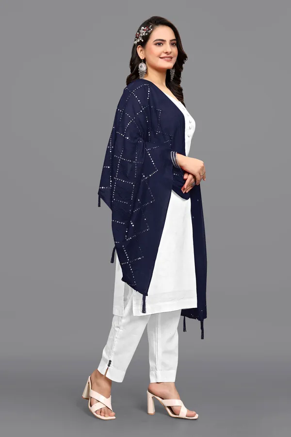 Chanderi_Diamond_Checks_Sequin_Dupatta_With_Tassels_Navy_Blue