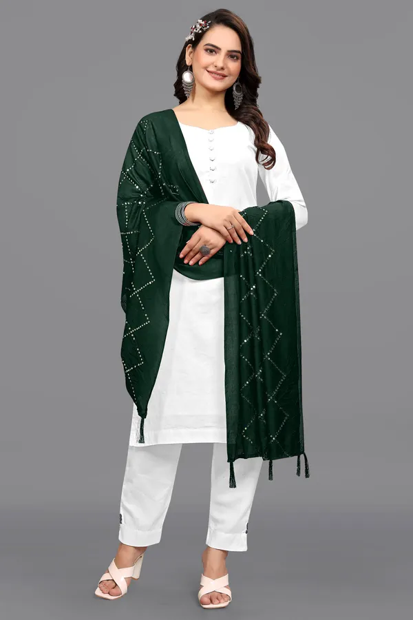 Chanderi_Diamond_Checks_Sequin_Dupatta_With_Tassels_Green