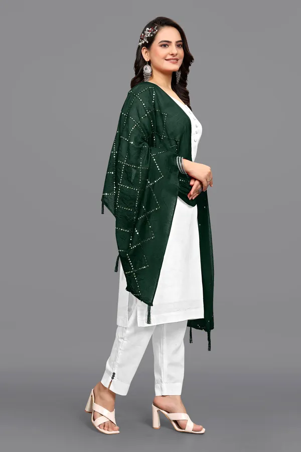 Chanderi_Diamond_Checks_Sequin_Dupatta_With_Tassels_Green