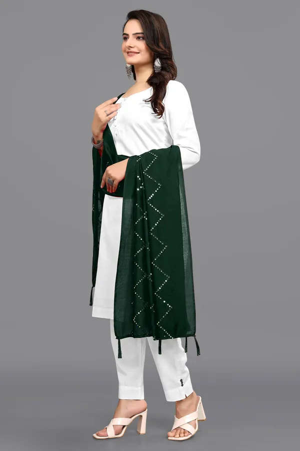 Chanderi_Diamond_Checks_Sequin_Dupatta_With_Tassels_Green
