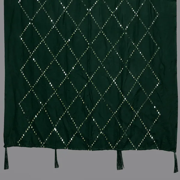 Chanderi_Diamond_Checks_Sequin_Dupatta_With_Tassels_Green