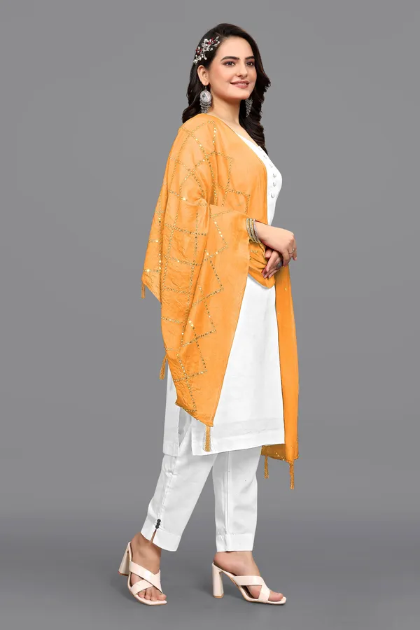 Chanderi_Diamond_Checks_Sequin_Dupatta_With_Tassels_Yellow