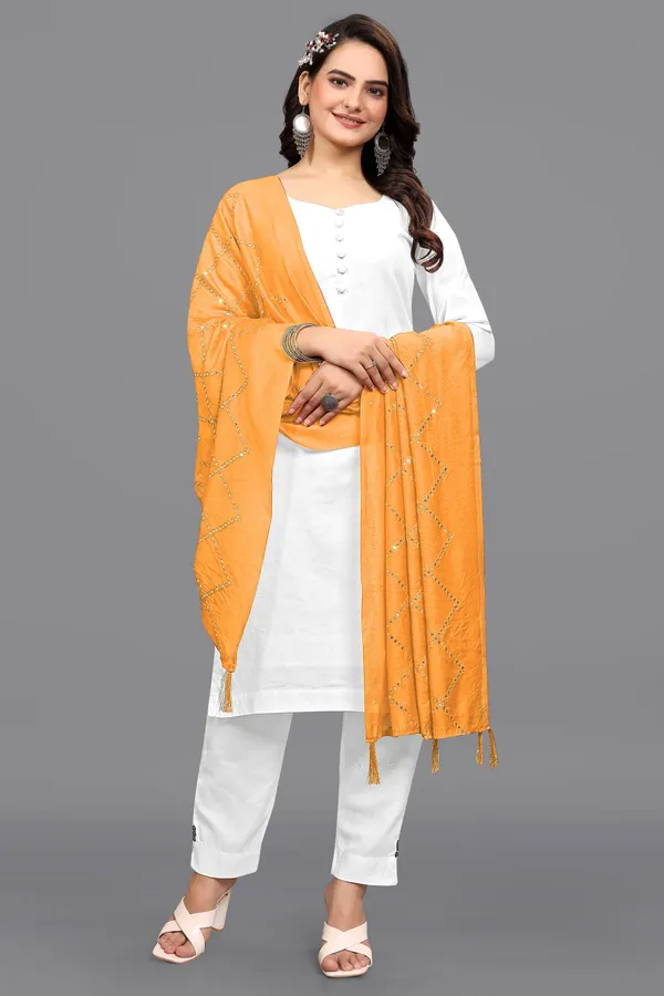 Chanderi_Diamond_Checks_Sequin_Dupatta_With_Tassels_Yellow
