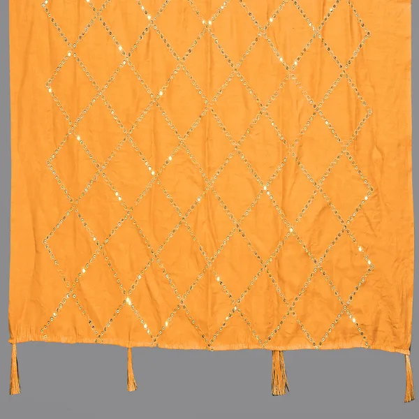 Chanderi_Diamond_Checks_Sequin_Dupatta_With_Tassels_Yellow