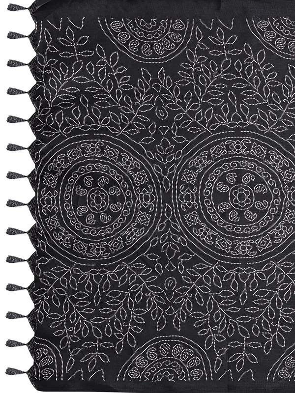 Cotton_Silk_Floral_Bandhani_Print_Dupatta_With_Tassels_Black
