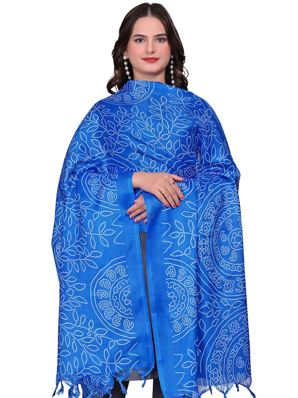 Cotton_Silk_Floral_Bandhani_Print_Dupatta_With_Tassels_Royal_Blue