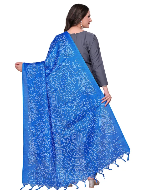 Cotton_Silk_Floral_Bandhani_Print_Dupatta_With_Tassels_Royal_Blue