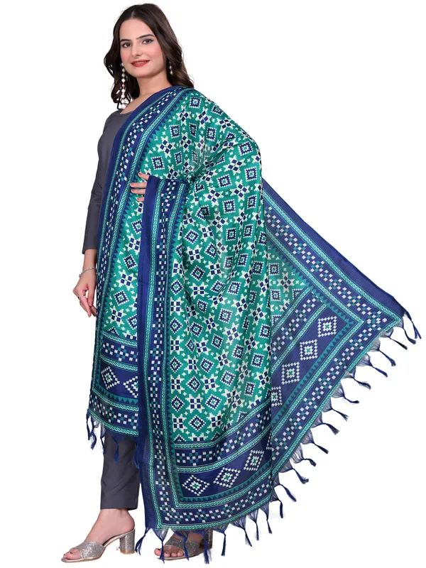 Cotton_Silk_Patola_Digital_Print_Dupatta_With_Tassels_Sky_Blue