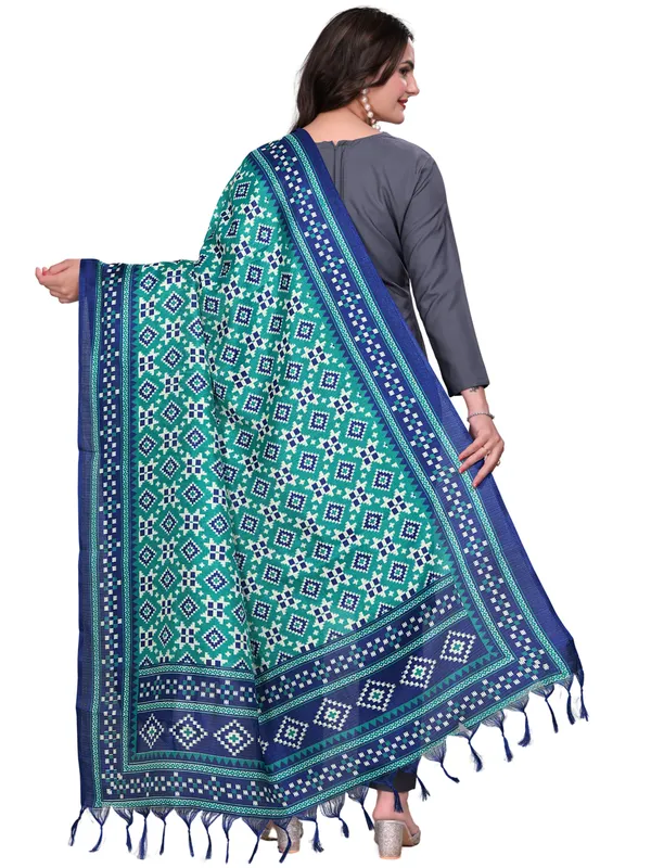 Cotton_Silk_Patola_Digital_Print_Dupatta_With_Tassels_Sky_Blue