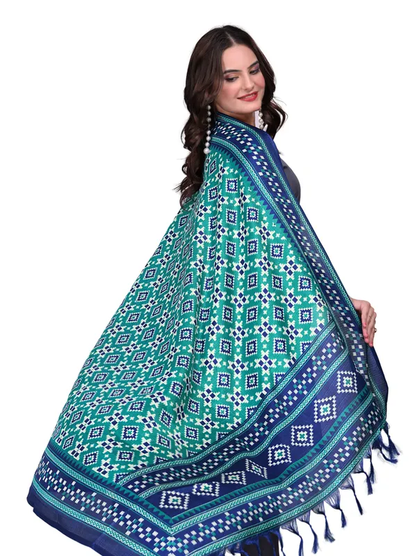 Cotton_Silk_Patola_Digital_Print_Dupatta_With_Tassels_Sky_Blue